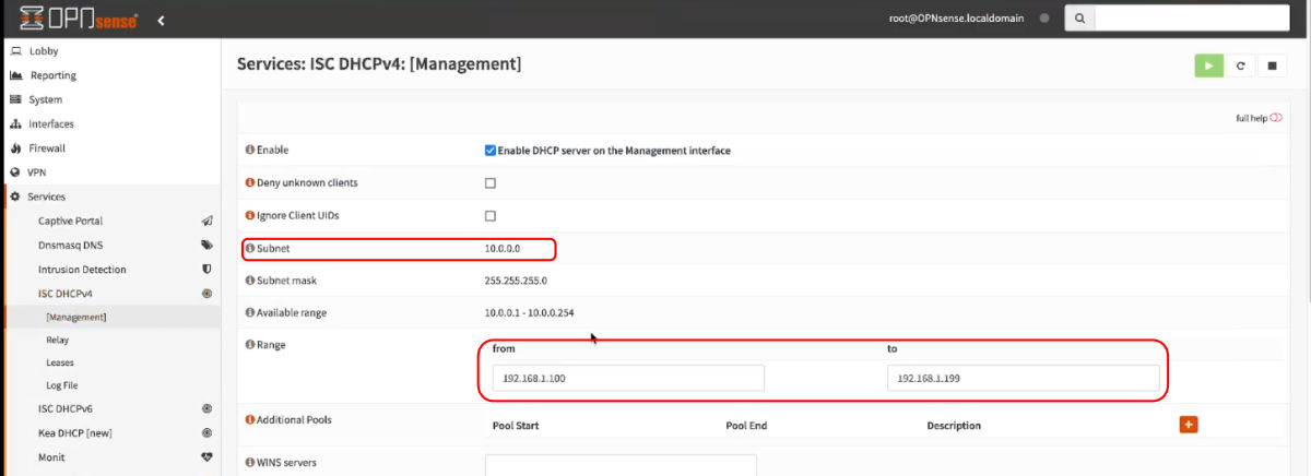 Management wrong Subnet