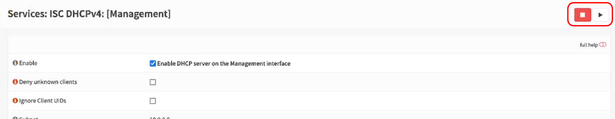 Management DHCP Stopped